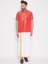 Men's Red Silk Blend Ethnic Shirt